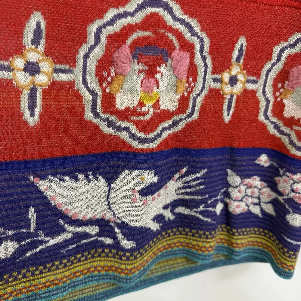 Anthropologie Moth Chava Embroidered Folk Bird Floral Knit Skirt Small Bohemian